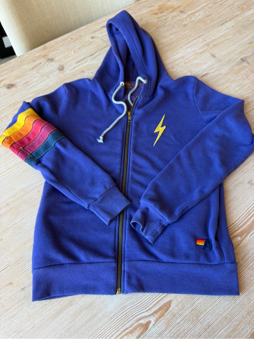 RARE Aviator Nation Indigo Zip-Up Hoodie with Lightning Stitching